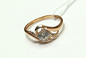  Золотое кольцо с фианитом 17 р-р