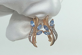 Золотые серьги с топазами и фианитами