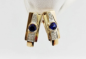 Золотые серьги с бриллиантами и сапфирами